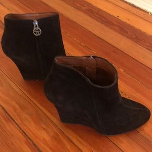 Black suede Sam Edelman wedge booties